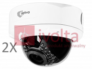 2x Kamery IP OPTIVA, 2Mpix / 1080p, kopuł, zewn, IR do 20m, ob 2.8-12mm, IP66, IK10