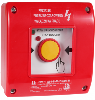 Ręczny przycisk przeciwpożarowego wyłącznika prądu PWP1 (1NO i 1NC) z certyfikatem CNBOP - 2LED zielony/czerwony 24VDC PWP1-W01-B-11-2LED11\. SPAMEL