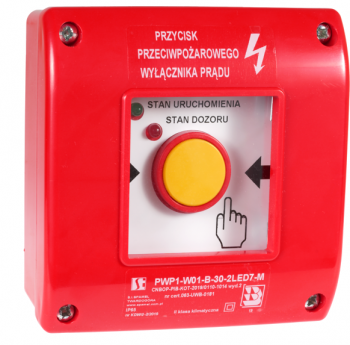 Ręczny przycisk przeciwpożarowego wyłącznika prądu PWP1 (1NC) z certyfikatem CNBOP - 2LED zielony/czerwony 230V PWP1-W01-A-01-2LED7\. SPAMEL