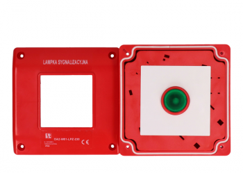 Lampka sygnalizacyjna zielona w czerwonej obudowie OA2-W01-LPZ-230