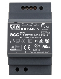 Zasilacz prądu stałego na szynę DIN, 15VDC, 4A PS-HDR-60-15MA ACO