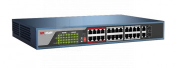 DS-3E0326P-E Switch Hikvision PoE FastEthernet, 24x PoE/PoE+ FE, 2x Uplink GE, SFP, 370W